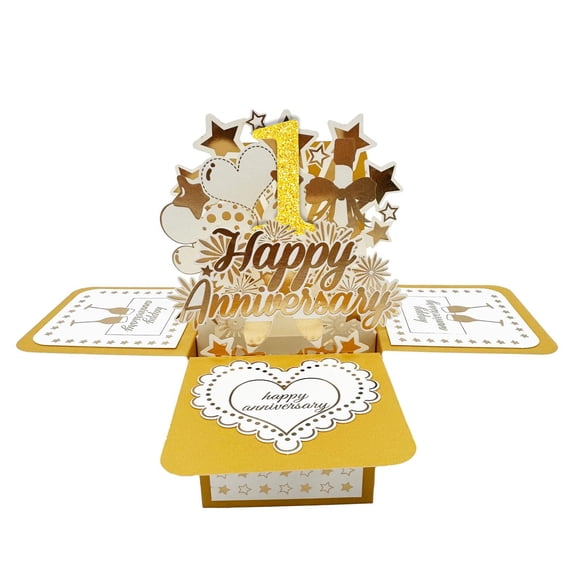 Happy 1st Anniversary Pop Up Card & Gifts Ideas for Couple Girlfriend Boyfriend Husband Him Wife, Paper Wedding Anniversary Card