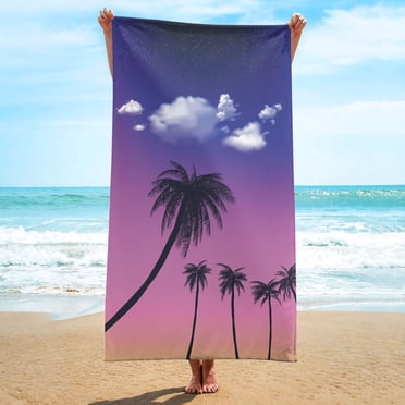 Palm Tree Print Microfiber Beach Towel, 30x60 Inch Quick-Dry Sandproof Towel for Summer