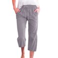thumbnail image 1 of Innerwin Women's Mid Waist Solid Color Wide Leg Capri Pants, Light Gray, Size S, 1 of 2