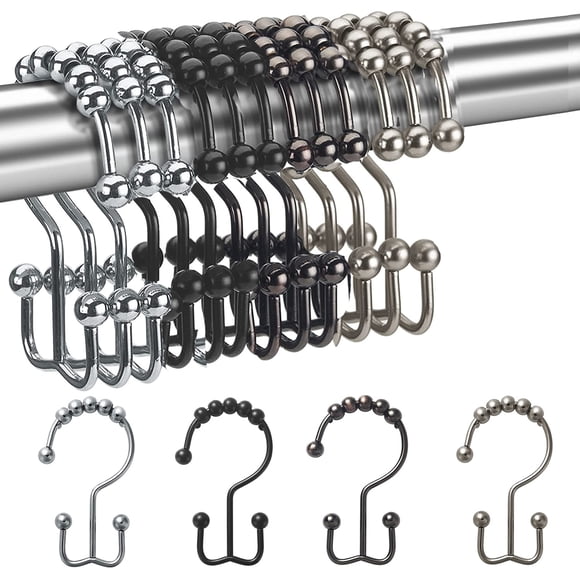 NimJoy Set of 12 Shower Curtain Hook Rings, Rust-Resistant Stainless Steel Glide Shower Double-Hooks, Multi-Color Finish