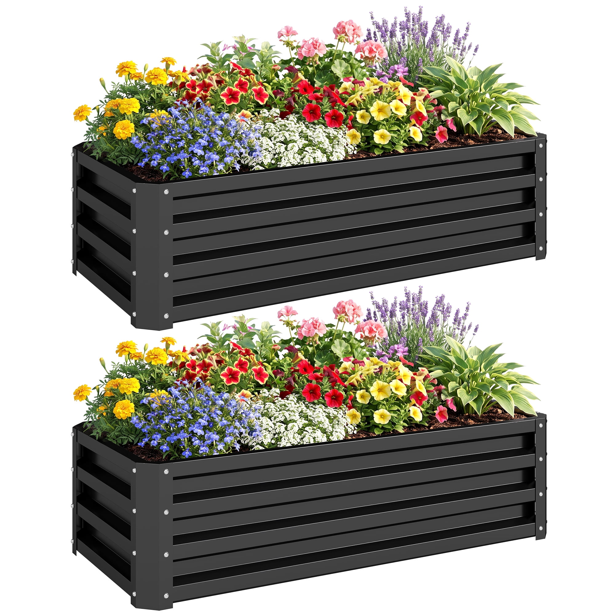 Outsunny Raised Garden Beds Set of 2, Galvanized Planter Box, Black