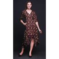 thumbnail image 3 of Bimba Robe Droite Asymétrique pour Femmes en Coton à Imprimé Floral Feuilles Roses et Tulipes avec Poche, Manches Courtes, Col en V, Mi-Longue - Grand, 3 of 4