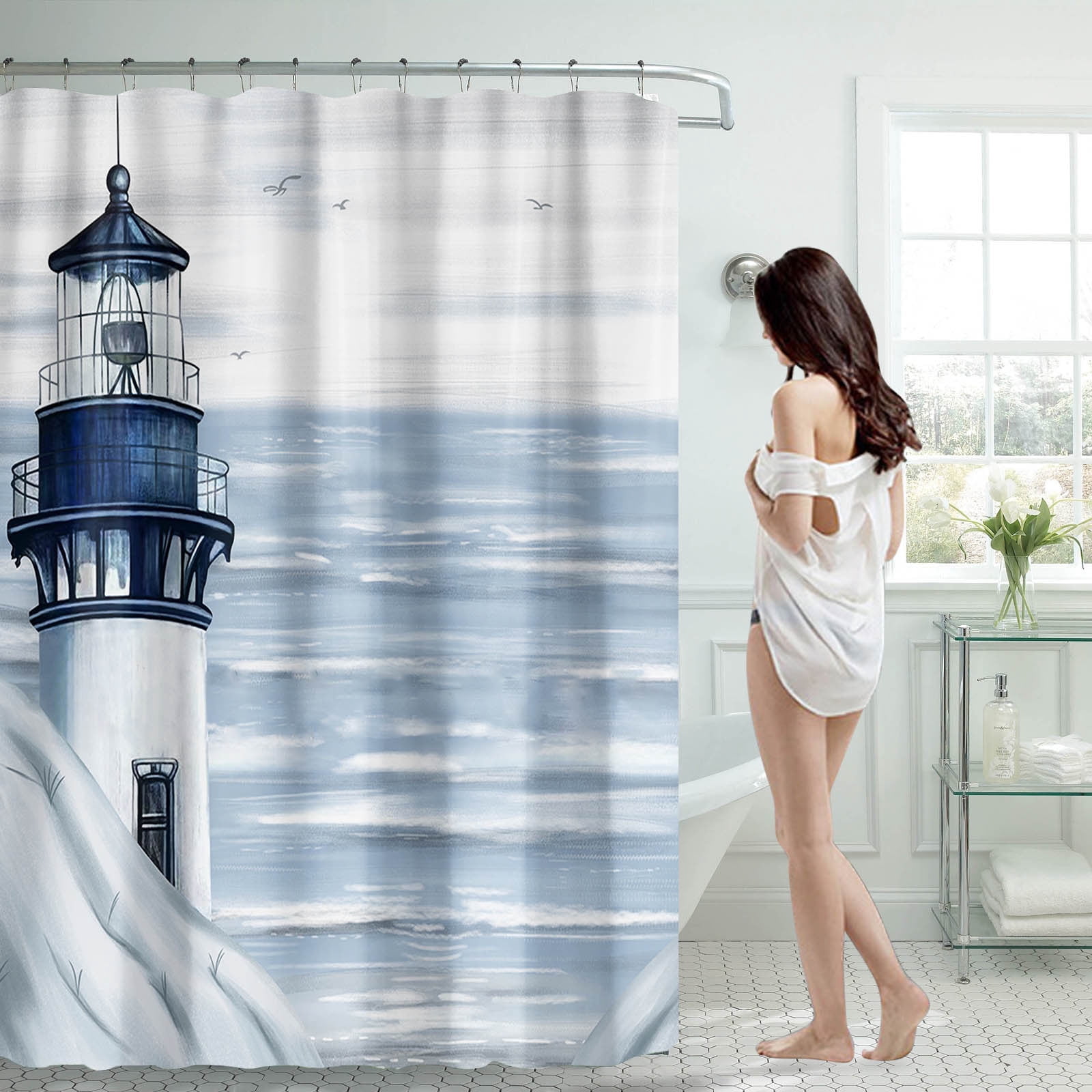 Shower Curtain 70 Inch with 12 Hooks for Bathroom Durable Machine Washable Heavy-Duty Privacy Curtain