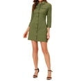 thumbnail image 2 of INSPIRE CHIC Robe en Denim pour Femme Manches 3/4 Boutonnée Mini Robe Chemise en Jean TG Vert Olive, 2 of 6