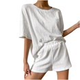 thumbnail image 1 of Yuyuzo Ensembles 2 Pcs pour Femmes 2025 Chandail à Manches Courtes à Col Rond et Shorts Amples Ensembles de Pyjama Survêtement Ensembles Assortis de Détente, 1 of 6