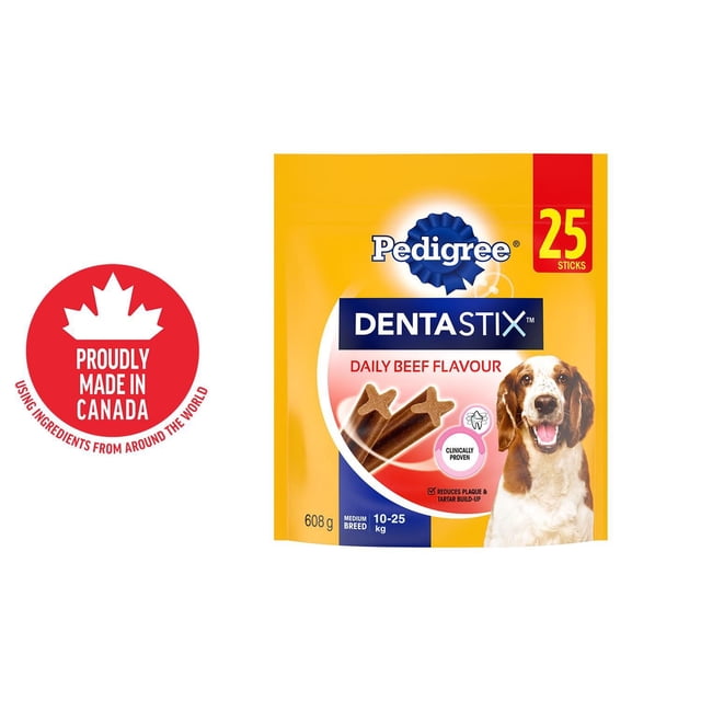 PEDIGREE DENTASTIX Oral Care Medium Breed Dog Treats Beef, 25 Sticks 608g Pouch