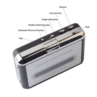 Lecteur de Cassettes USB Cassette vers Lecteur Enregistreur Lecteur de Cassettes Convertisseur MP3 Capture combo Lecteur de Cassettes Lecteur Audio Lecteur de Musique Cassette Enregistreur de Cassettes