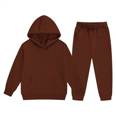 ManxiVoo Boys Athletic Fleece Hoodie And Jogger Set Comfortable Sportswear For Everyday Casual Wear And Outdoor Activities 130 Size Coffee