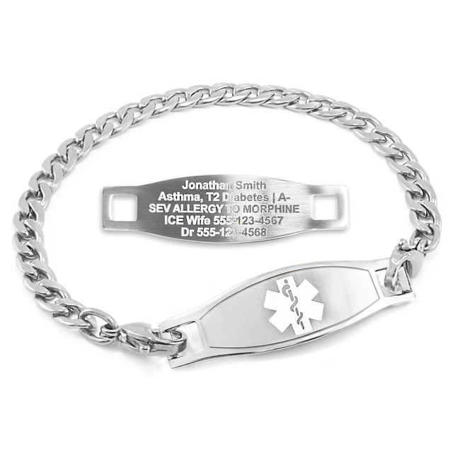 MedicEngraved Stainless Steel Custom Medical Alert Bracelet - 5mm Curb Link