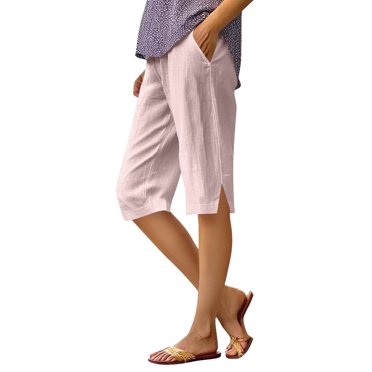 Bmisegm Women's Casual Loose Fit Drawstring Pants with Pockets in Breathable Linen Fabric for Summer Daily Wear Pink_03 S