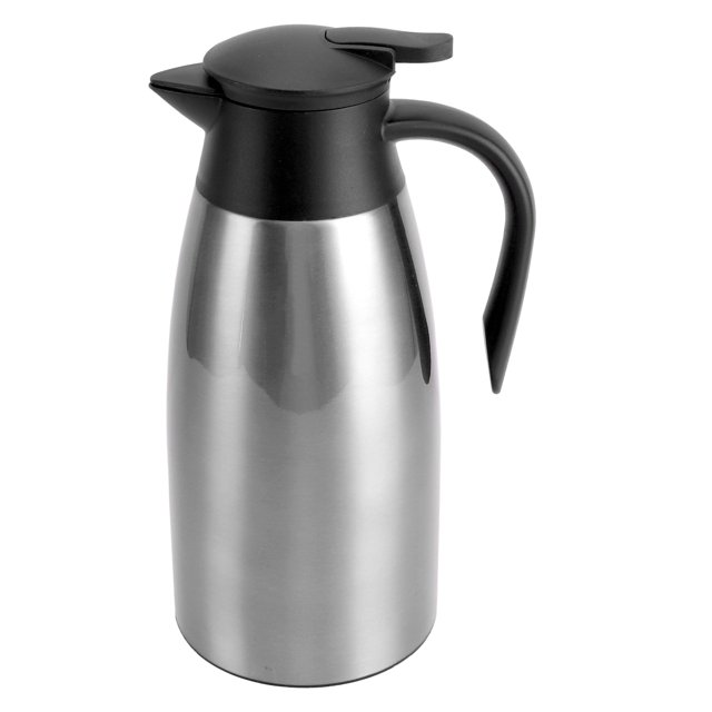 Carafe à Café, Carafe à Café sous Vide Isolée à Double Paroi pour Thé d'Une Capacité de 2 L. Fabriquée en Acier Inoxydable 201 avec une Finition Argentée et une Poignée et un Couvercle Noirs. Dotée d'Une Conception sous Vide à Double Paroi pour l'Isolation, Gardant les Boissons Chaudes pendant 12 Heures Ou Froides pendant 24 Heures. dimensions Approximatives Sont 13x29x8.5cm (5.1x11.4x3.3in).