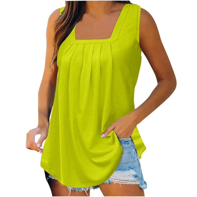 Birdeem T-Shirt Mode Femme Couleur Unie Col Carré Confortable Ample Sans Manches Blouse Décontractée