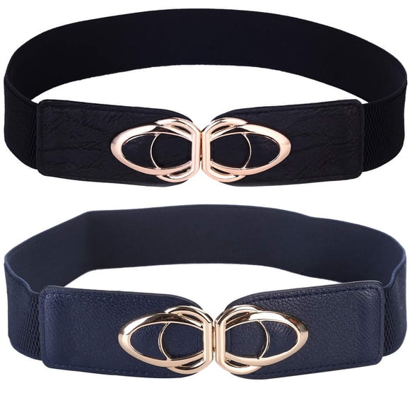 Beltox Womens Belts Elastic Stretch Cinch Plus Fashion Dress Belts for ladies(30""-51"" Black and Blue 2 pack)