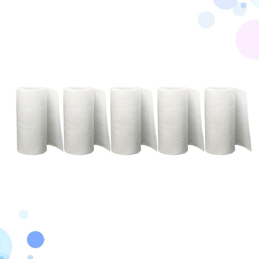 TEHAUX 5 Rolls Paper Towels White Wood Pulp for Water and Oil Absorption Suitable for Home and Office