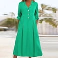 thumbnail image 2 of Pisexur Robes d'Automne pour Femmes 2024 Col Rabattu Manches 1/2 Robe Maxi Mode Élégante Couleur Unie Robes de Retour à la Maison Décontractées Fluides Col en V Boutonnée Robe de Cocktail, 2 of 6