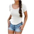 thumbnail image 1 of GigrtiJin Womens Short Sleeve U-Neck Tops Summer Ribbed Slim Basic Fashion T Shirt Solid Color Trendy Soft Blouse, 1 of 6