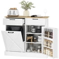 thumbnail image 1 of HOMCOM Armoire à Déchets Basculante, Îlot de Cuisine avec 2 Tiroirs, Blanc, 1 of 10