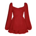 thumbnail image 4 of MKLEKYY Womens Pants Womens Solid Jumpsuit Long Sleeve Ruffle Layer Tie Mini Short Romper Jumpsuit Culotte Homme, 4 of 7