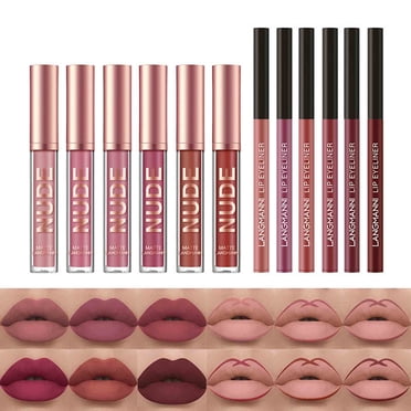Aursykel 12 Piece Lip Gloss and Lip Liner Set Non Stick Cup Matte Liquid Lipstick with Long Lasting Wear and Precision Liner for Seamless Application and Velvet Matte Finish