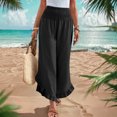 thumbnail image 2 of Lenpel Wide Leg Pants for Women Elastic High Waisted Solid Color Cropped Ruffle Hem Palazzo Pants Casual Loose Trousers, 2 of 7