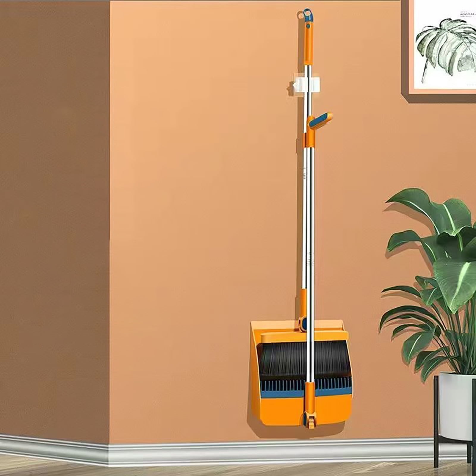 Broom and Dustpan Set for Home, 180° Rotating Broom Combo, Stand Up Dust Pans with Long Handle, Broom and Dustpan Combo Set for Office Kitchen Lobby Floor Cleaning