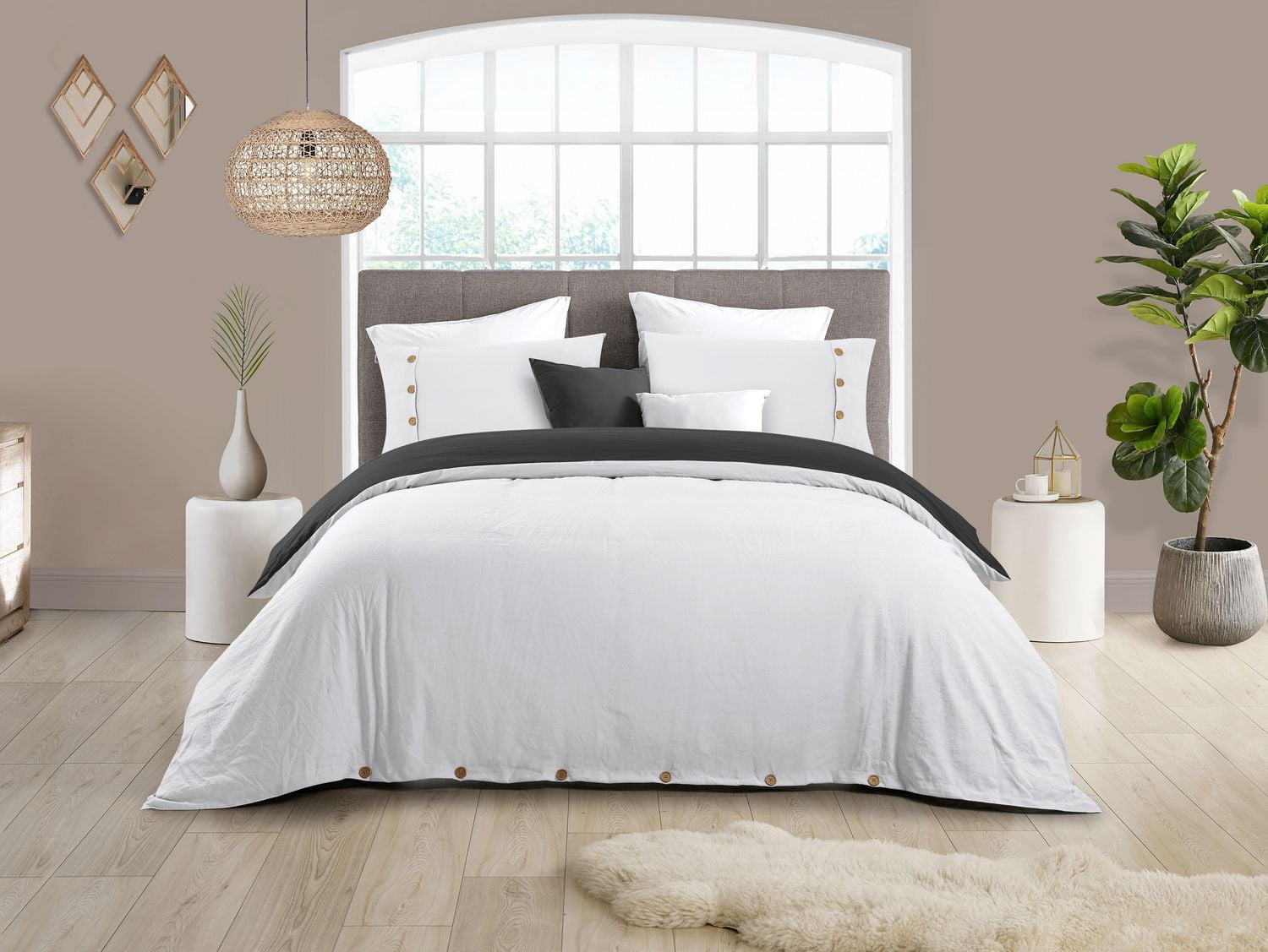 Swift Home Reversible Ultra Soft Solid Duvet Cover Set with Decorative Button Closure, Twin, White