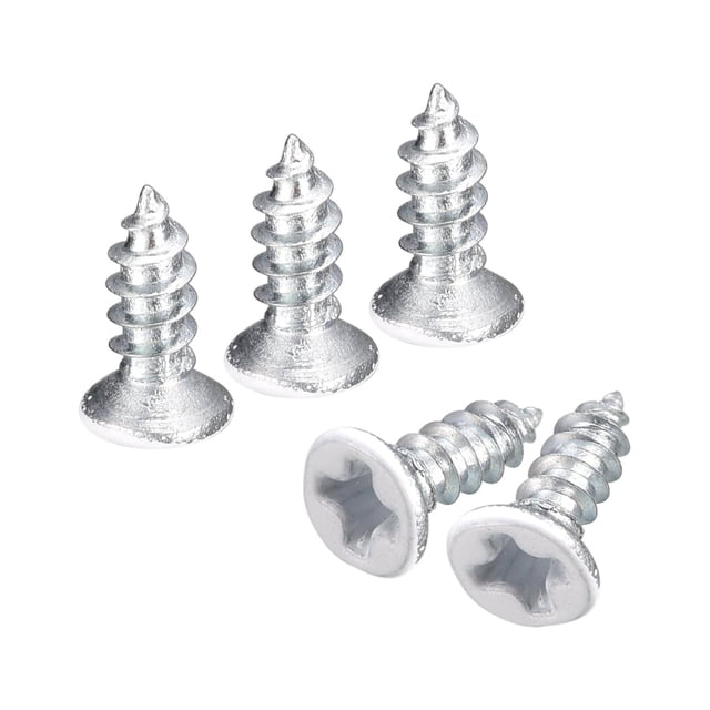 Unique Bargains Vis Blanches ST2x6mm à Taraudage Automatique, Lot de 100 Vis à Tête Plate à Tête Crantée pour le Travail du Bois