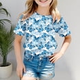 thumbnail image 2 of T-shirts Filles Manches Courtes Imprimé Papillons Décontracté Hauts Filles Bleu 4-5 Ans, 2 of 4