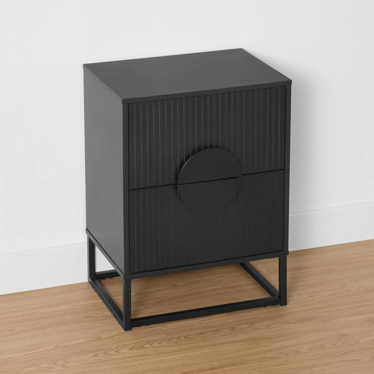Anko Modern Ribbed 2 Drawer Bedside Table - Black