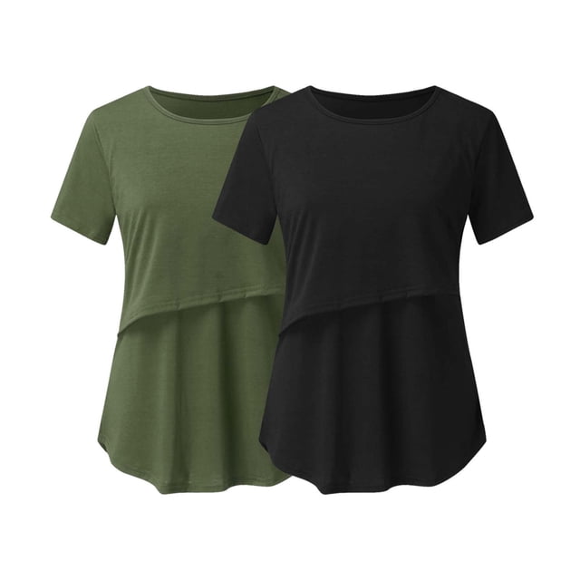 Chemises à Manches Courtes pour Femmes Enceintes Femmes Allaitement Couleur Unie Col Rond Manches Courtes Col Rond Blouse d'Allaitement Blouses à Manches Courtes pour Femmes Hauts à Manches Courtes pour Femmes