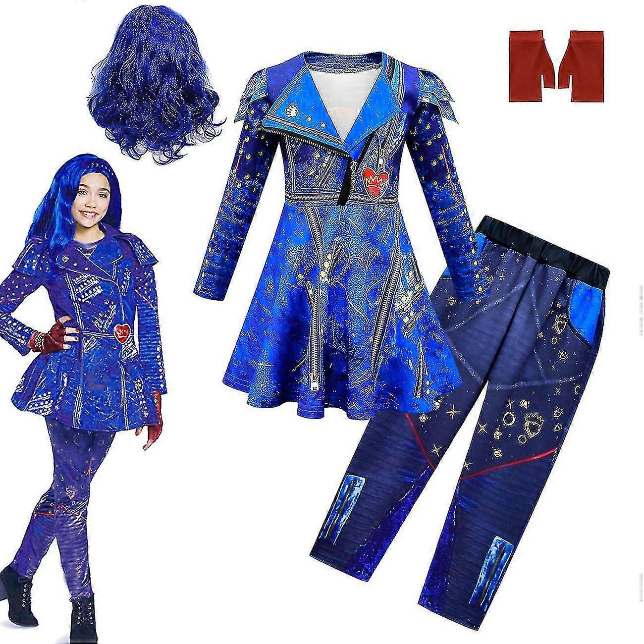 Descendants 3 Evie Cosplay Costumes Halloween Carnival Party Dress Pants Wig Set V