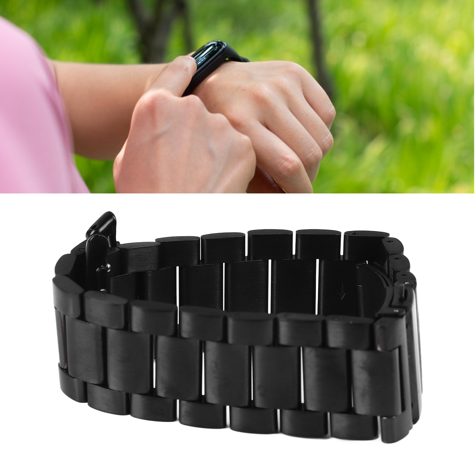 Bracelet de Montre Intelligente de Remplacement Double Bouton-Pression 3 Perles en Acier Inoxydable pour Mi Band 8 Pro