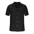 thumbnail image 3 of EOYWHK Mens Cotton Linen Shirts Short Sleeve Summer Ribbed Knit Button Down Cardigan Solid Color Collared Lapel Office Blouse Workwear Beachwear, 3 of 5