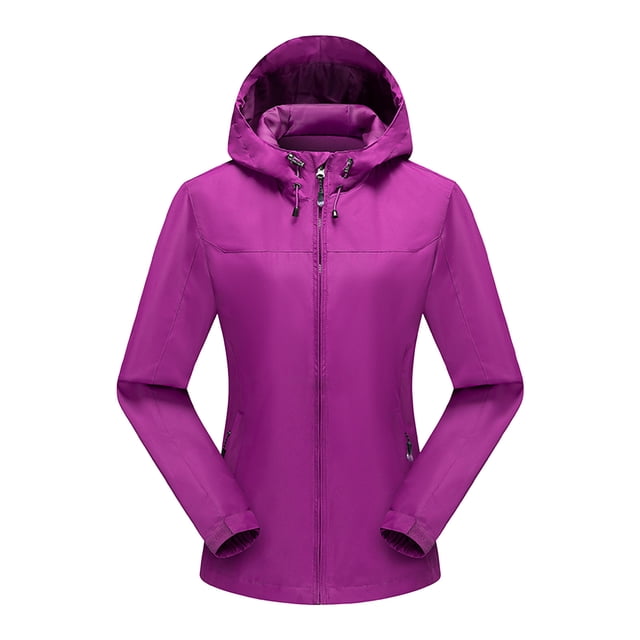 LSLJS Women Color Outdoor Long Sleeve Zipper Sunscreen Windproof Raincoat Plus Size Hooded Jacket Coat( Purple, M)