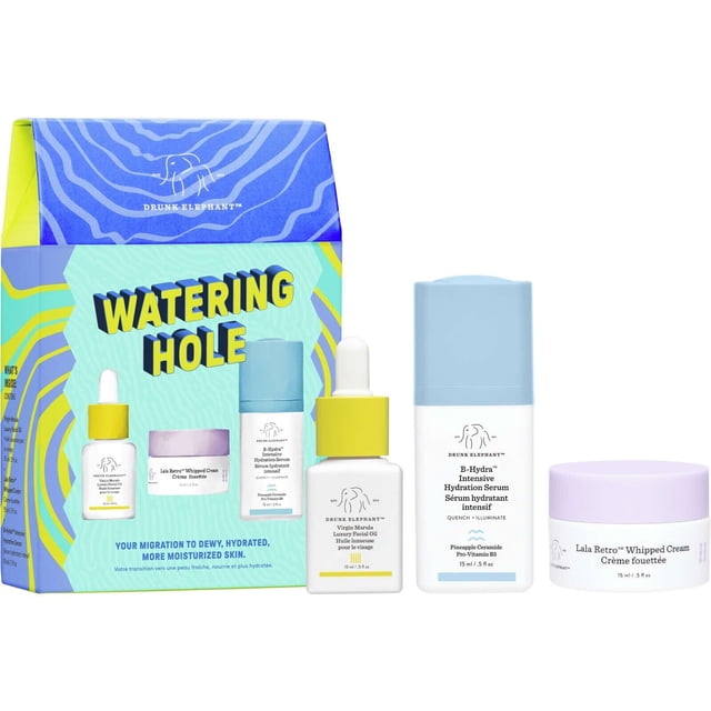 Drunk Elephant Watering Hole (Dewy Trio) B-Hydra Lala Rétro Huile de Marula 3 Pcs Neuf