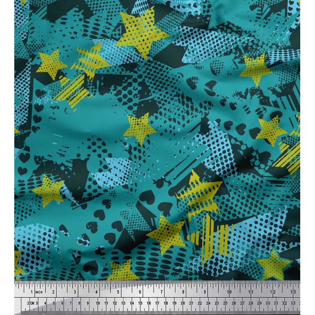 Soimoi polyester Crepe Fabric Triangle,Star & Brush Stroke Abstract Printed Fabric 1 Yard 52 Inch Wide