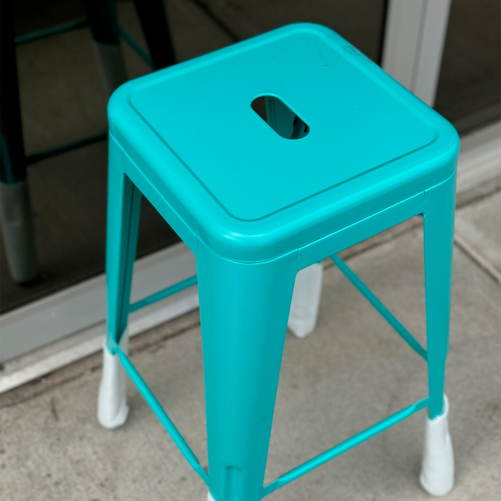 Heavenly Collection Industrial Turquoise Metal Counter Stools Set of 3 - Tolix-Style Backless Barstools with Wooden Seat Option - Ideal for Kitchen Islands & Patios