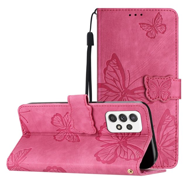 Compatible with Samsung Galaxy A52 5G/ 4G Embossed Butterfly Case with Wallet and Kickstand Cover