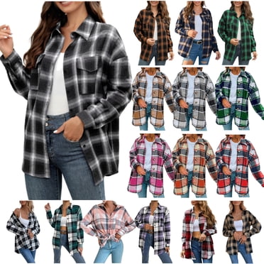 DDAPJ pyju Chemise à Carreaux à Boutons pour Femme en Liquidation, Surchemise en Flanelle Décontractée à Manches Longues avec Col à Revers, Cardigan Hauts Style Boyfriend Ample Décontracté Manteau d'Automne Mode 2024
