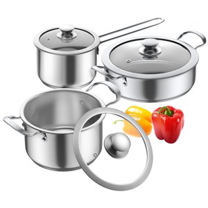 Aufranc Ensemble de casseroles en acier inoxydable, 6 Kit d'induction de cuisine,Travailler avec induction / électroménager et les plaques de cuisson à gaz, antiadhésif, lave-vaisselle
