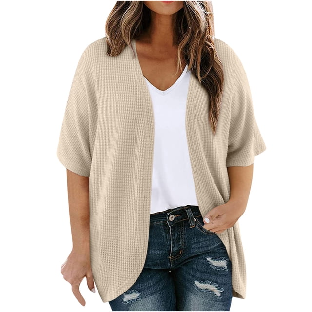 Plebaso Womens Plus Size Cardigan Short Sleeve Summer Cardigans Open Front Casual Blouses with Pockets