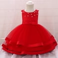 thumbnail image 2 of MIASHUI Robe de Concours pour Filles, Robe de Fête à Volants avec Fleurs, Robe de Bal de Mariage pour Enfants, Robe de Princesse Formelle, Rouge, 3-6 Mois, 2 of 8
