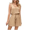 thumbnail image 1 of Penkiiy Combinaisons pour Femmes Femmes Dames Unies Été Sans Manches Col Rond Poche Amples Courtes Combinaisons Barboteuses Combinaison Beige G Combinaisons, 1 of 8