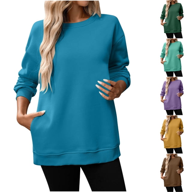 Yuyuzo Chandails à Col Rond pour Femmes, Chandails Décontractés à Manches Longues, Mode d'Automne, Couleur Unie, Doux et Confortables, Hauts à Enfiler