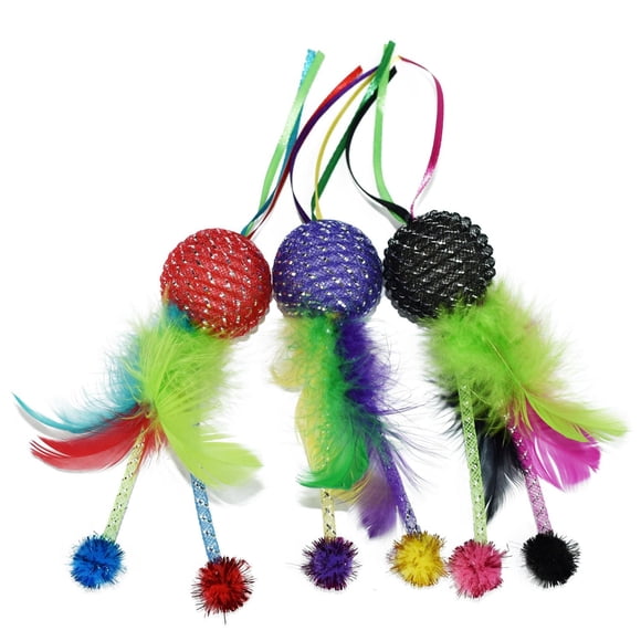 Vibrant Life Balle en Filet à Plumes, Jouet pour Chat, Couleurs Assorties, 1 Paquet