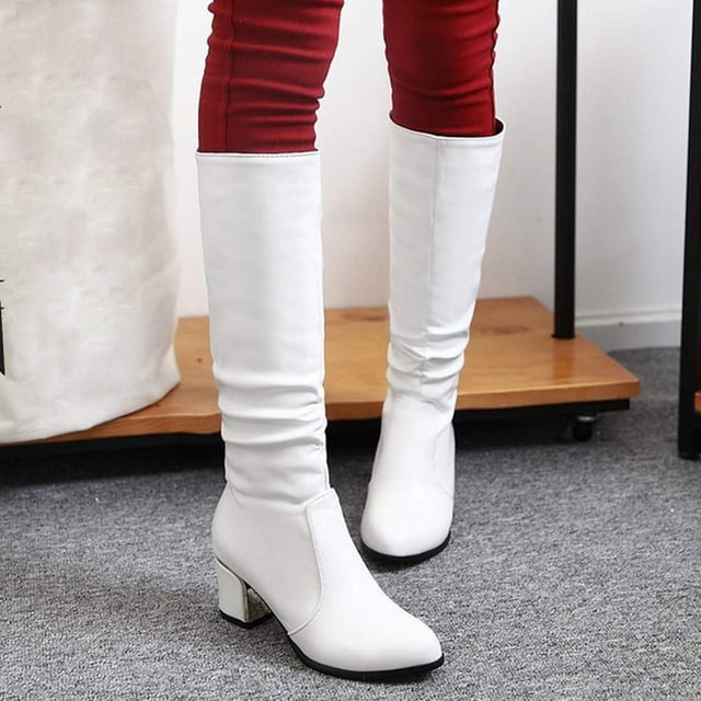 LSLJS Bottes à Talons Hauts Décontractées d'Hiver pour Femmes, Bout Rond Uni, Bottes Mi-Mollet pour Femmes, Bottes pour Femmes