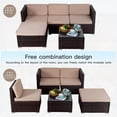 thumbnail image 3 of FDW 5-Piece Outdoor Patio Set, Rattan Wicker Sofa, Chairs & Table for Garden, Porch, Balcony, Poolside – Khaki, 3 of 7