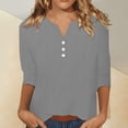 thumbnail image 1 of Babysbule Manches 3/4 pour Haut d'Été pour Femmes Col Rond T-Shirt Ample Mode Tunique à Boutons 2025, 1 of 8