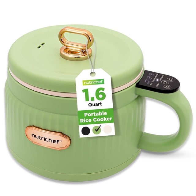 NutriChef 1.6L Electric Rice Cooker – Portable Multi-Function Cooker with Non-Stick Ceramic Pot, Digital Controls, 6 Presets & Auto Shut-Off – Green
