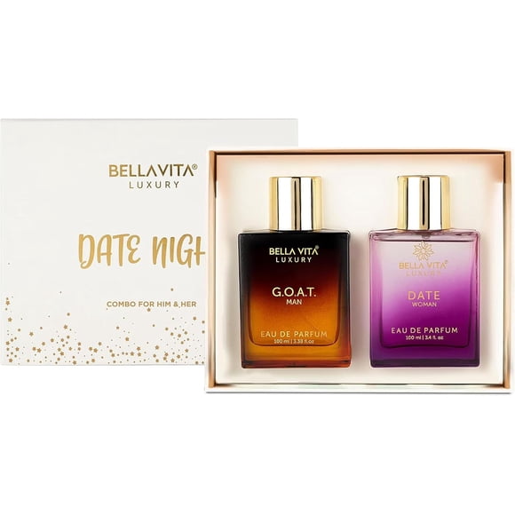 Bella Vita Luxury Date Night Perfume Combo for Him & Her, Pack of 2 Premium Long Lasting EDP Fragrance Scent – G.O.A.T Man, DATE Woman, 100 Ml Each